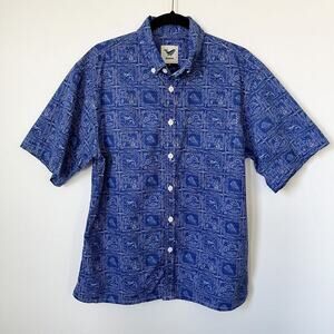Yiume Bluey Hawaiian Ocean Life Shirt Mens Small Short Sleeve Button Down Summer
